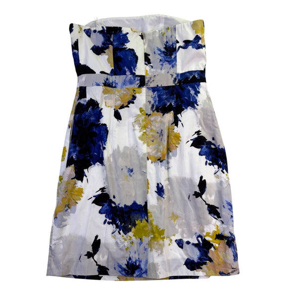 J. Crew Womens Blue & Yellow Floral Cotton Strapless Dress Summer Party Size 6