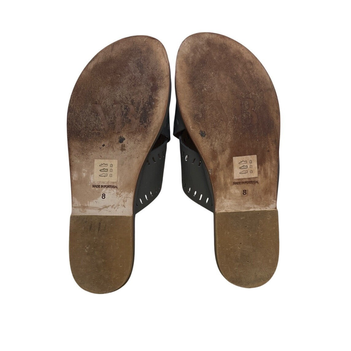 Matt Bernson Womens Gray Leather With Perforated Detailing Slide Sandals Size 8