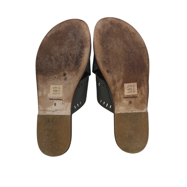 Matt Bernson Womens Gray Leather With Perforated Detailing Slide Sandals Size 8