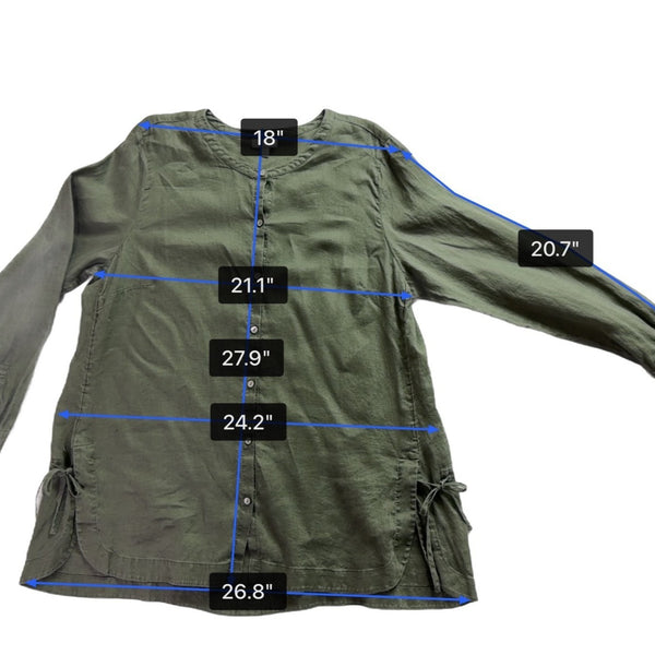 J.Jill Womens Green Linen Button-Down Long Sleeve Top Casual Lightweight Size XL