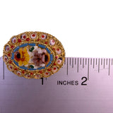 Italian Micro Mosaic Gold Tone Floral Oval Brooch Elegant Vintage Design