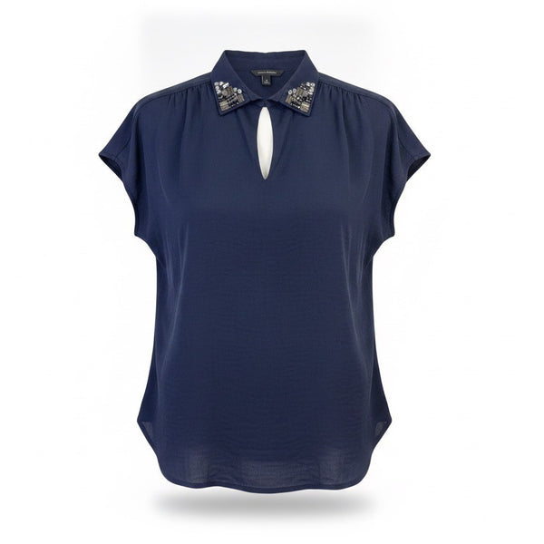 Banana Republic Womens Navy Embellished Collar Modal Sleeveless Blouse Size M