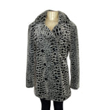 Unique New York Women's Grey Faux Leopard Fur Double-Breasted Coat Sz S