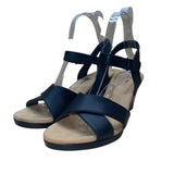 Clarks Women’s Black Leather Adhesive Strap Tulip Gem Wedge Sandals Size 11M
