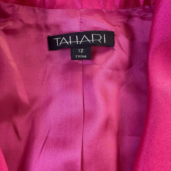 Tahari Womens Fuchsia Satin Blazer Jacket Elegant Structured Design Size 12 