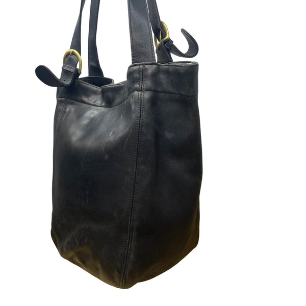 Coach Women’s Black Leather With Brass Hardware Double Handle Tote Bag