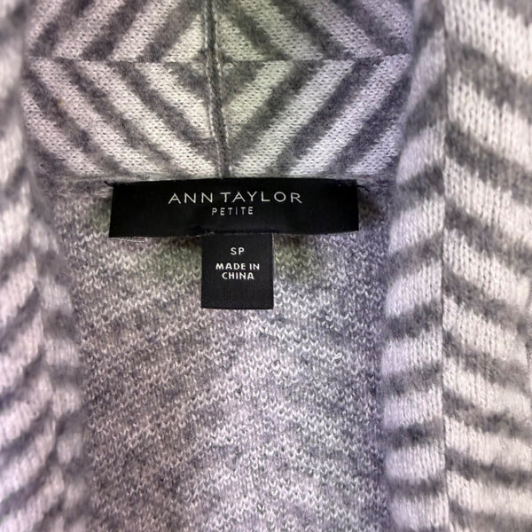 Ann Taylor Womens Gray Chevron Wool Blend Open Front Cardigan Sweater Size SP