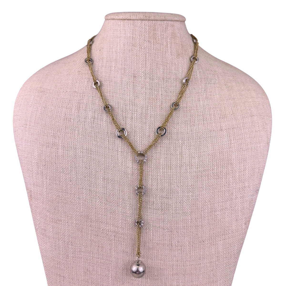 Bijoux Terner Mixed Metal Womens Gold Tone Lariat Necklace With Crystal Accents