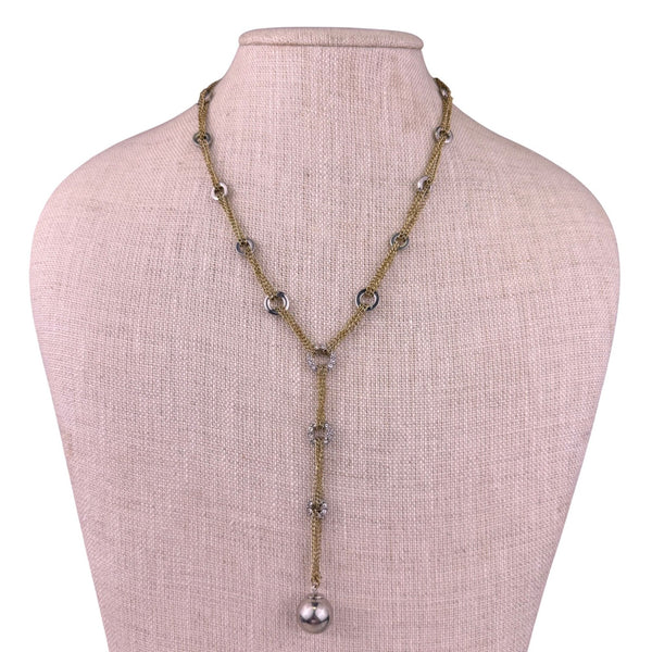 Bijoux Terner Mixed Metal Womens Gold Tone Lariat Necklace With Crystal Accents