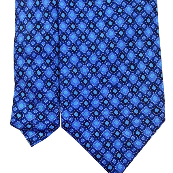 Salvatore Ferragamo Mens Blue 100% Silk Patterned Tie Geometric Design Italy