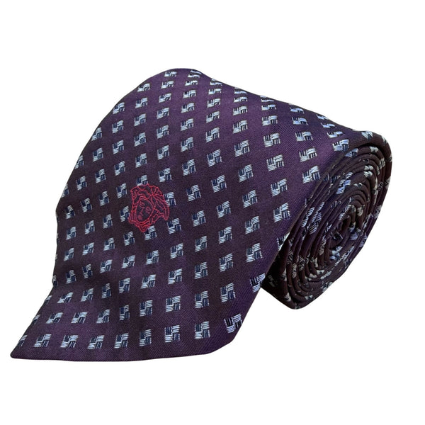 Mens Purple Silk Geometric Pattern Tie With Medusa Logo