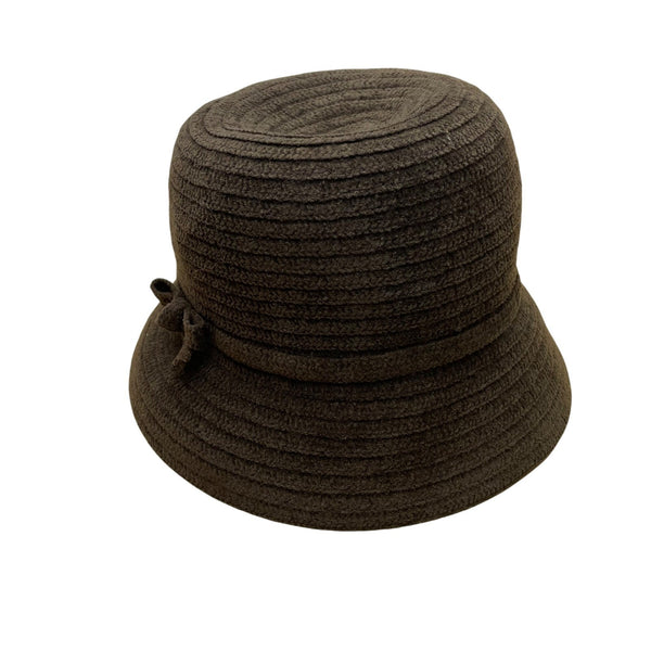 Charter Club Brown Fabric Bucket Hat Woven Texture Bow Accent