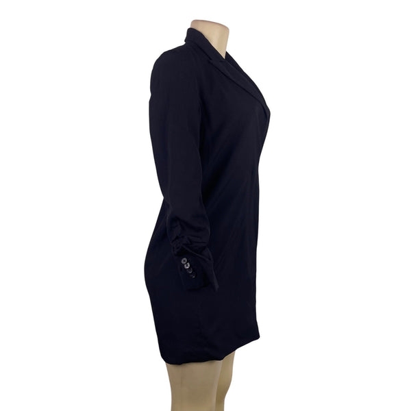 Theory Womens Black Wool & Polyamide Shirt Blazer Dress Elegant Button Cuff Sz 4