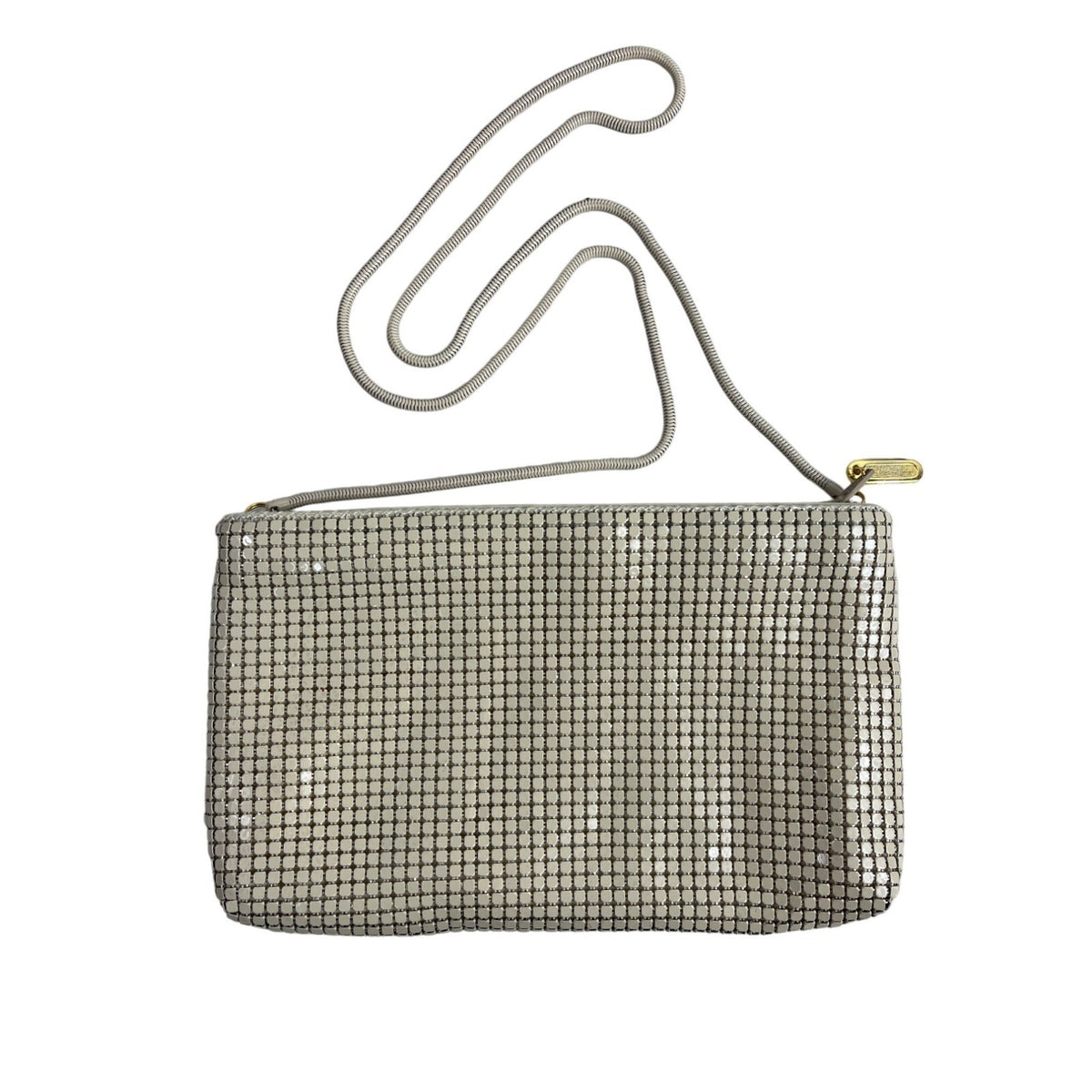 Vintage Hong Kong Women’s Beige Metal Mesh Crossbody Purse With Chain Strap Sz S