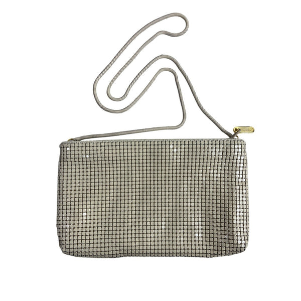 Vintage Hong Kong Women’s Beige Metal Mesh Crossbody Purse With Chain Strap Sz S