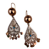 Vintage Ladies Gold Tone Filigree Dangle Earrings With Turquoise Accents