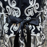 JS Collections Women's Black Embroidered Blouse With White Floral Design Sz 12