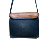 Black & Brown Faux Croc Embossed Leather Flap Magnetic Closure Crossbody Bag