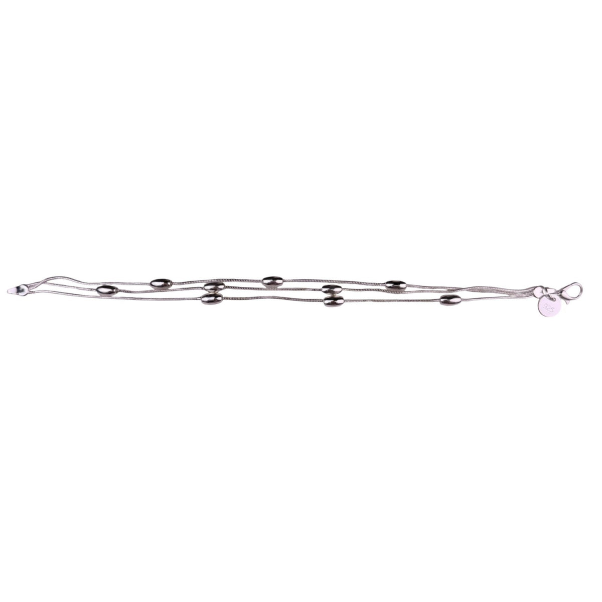 Sterling Silver Tone Womens 3-Strand 925 Bracelet Lobster Clasp Elegant Design