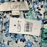 Loft Womens Blue Floral Rayon Smocked Midi Dress Size Large Short Sleeve - New