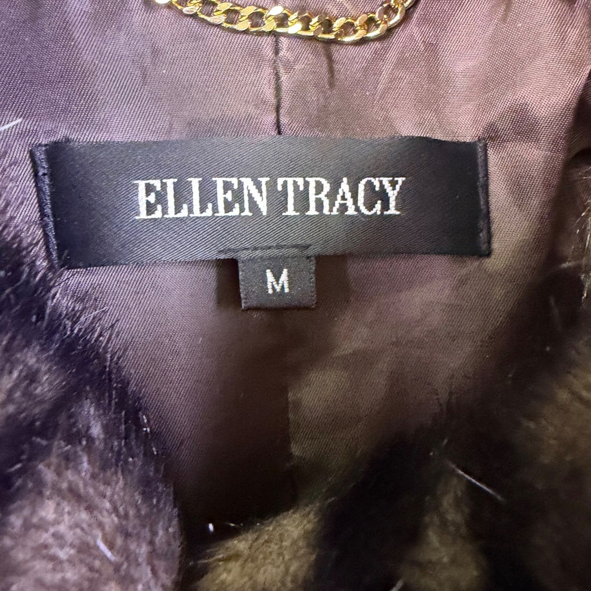 Ellen Tracy Womens Brown Faux Fur Jacket Full Zip Sz M