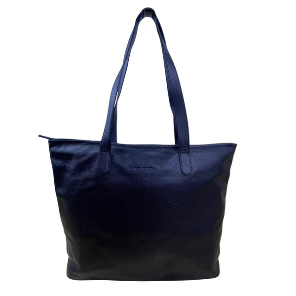 Jack Georges Women’s Black Leather Dual Shoulder Zip Closure Straps Tote Bag