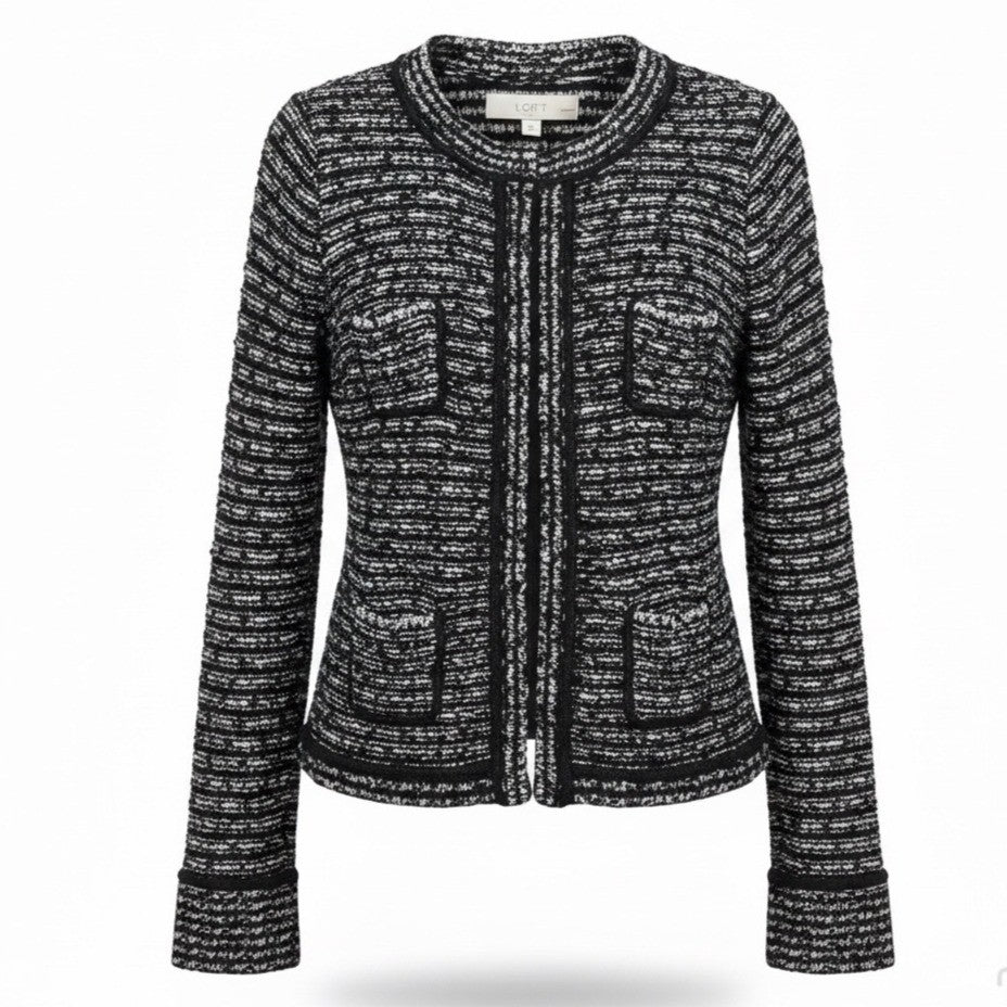 Ann Taylor LOFT Womens Black & White Tweed Cardigan Jacket Size SP