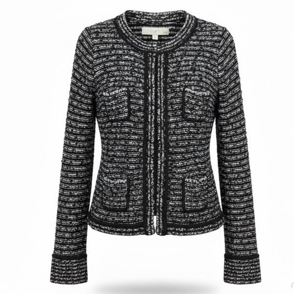 Ann Taylor LOFT Womens Black & White Tweed Cardigan Jacket Size SP