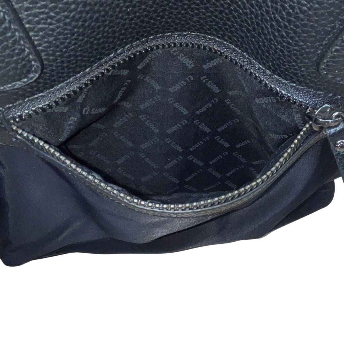 Roots 73 Women’s Black Nylon & Faux Leather With Front Zipper Pocket Tote Bag