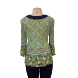 Nicola Womens Green/Blue Keyhole-Neck Boho Tunic With Bell Sleeves Sz P/M