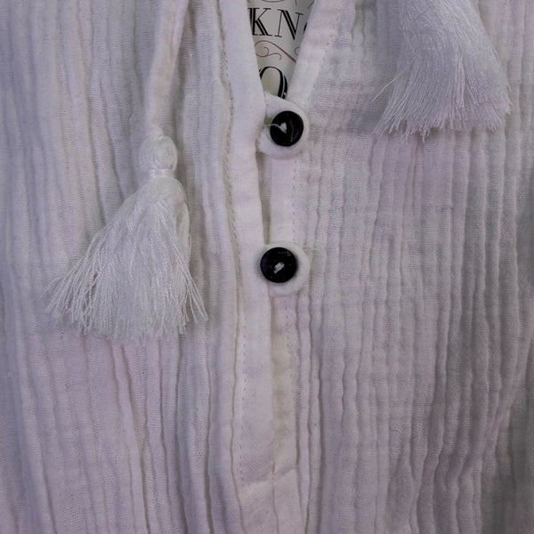 Knox Rose Womens White Cotton Gauze Romper Tassel Tie Accent Size S