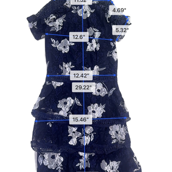 AX Paris Womens Navy Lace Floral Mini Dress Elegant Ruffle Details Size 10