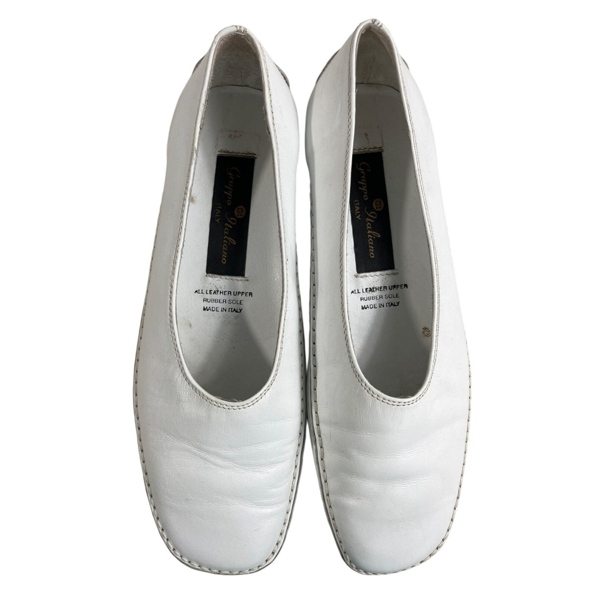 Grupo Italiano Women's White Leather Stitching Sole Flat Slippers Sz 7