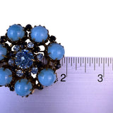 Vintage Austrian Womens Gold Tone Rhinestone & Blue Cabochon Brooch Round Shape