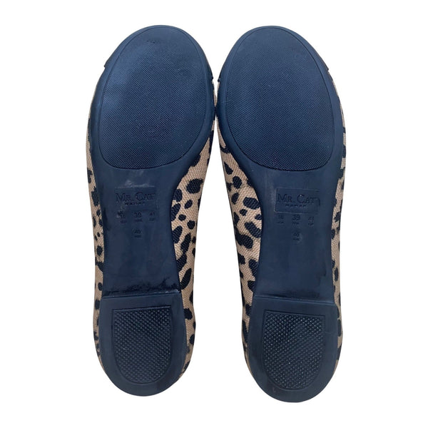 Mr. Cat Women’s Beige & Black Animal Print  Leather Cap Toe Ballet Flats Size 10