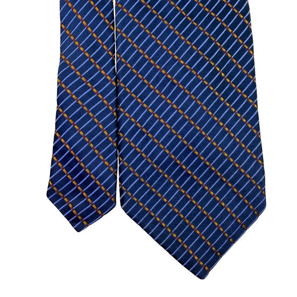 Ike Behar Mens Navy Silk Tie Geometric Plaid Design 59" Long Business Formal