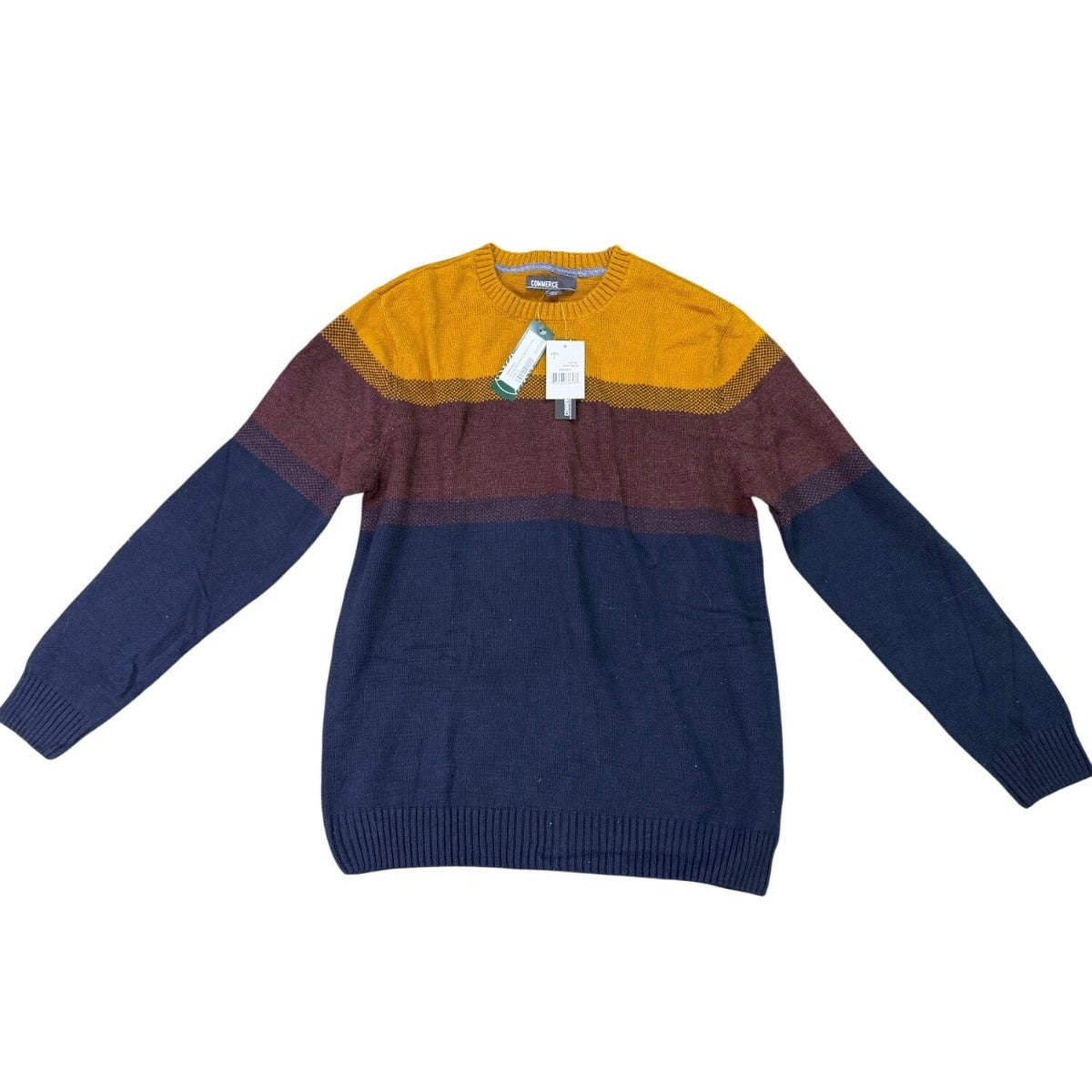 Commerce Mens Yellow Burgundy Blue Cotton Blend Crewneck Colorblock Sweater Sz L