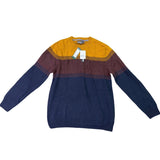 Commerce Mens Yellow Burgundy Blue Cotton Blend Crewneck Colorblock Sweater Sz L