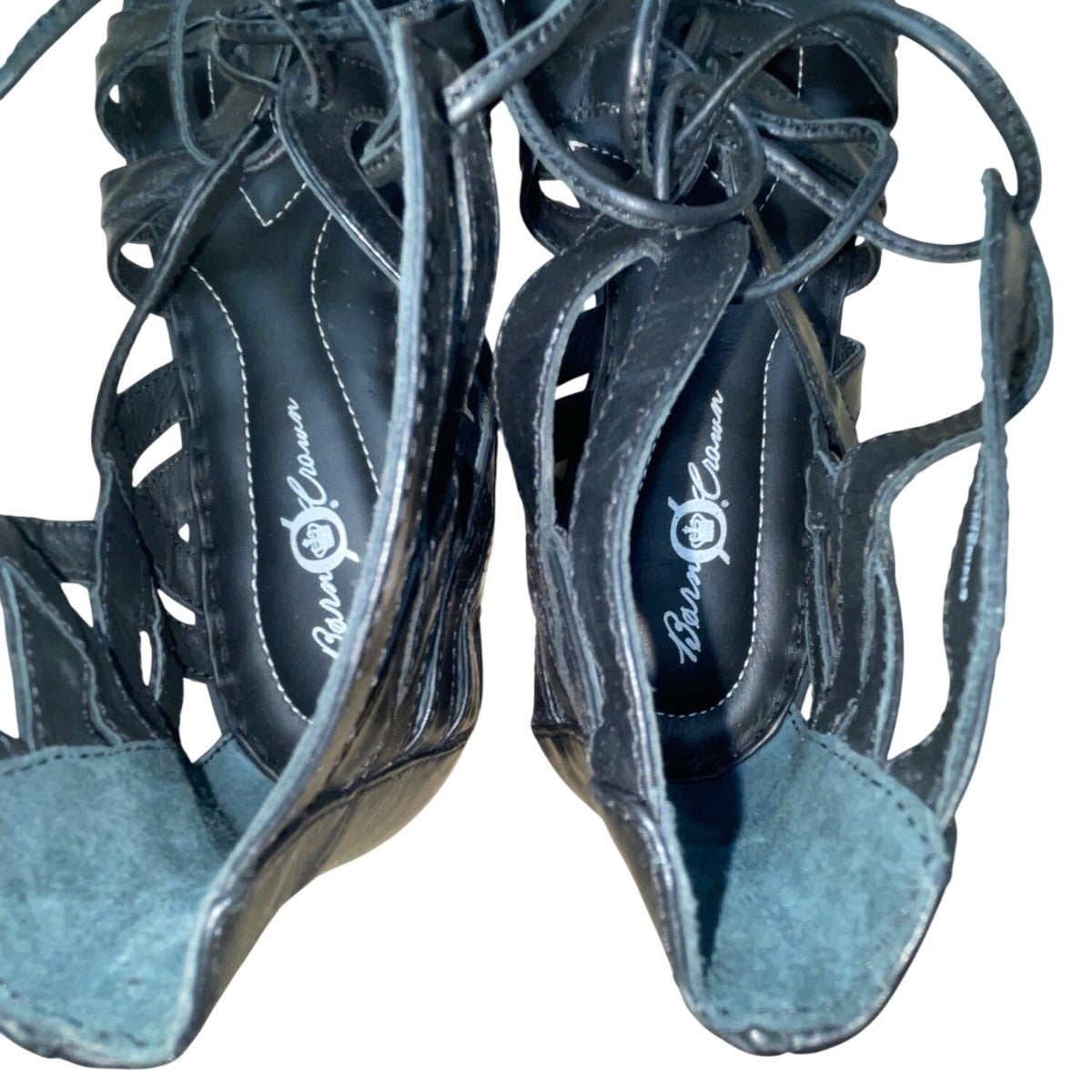 Born Crown Women’s Black Leather Lace-Up  Gladiator Sandals Size 10M