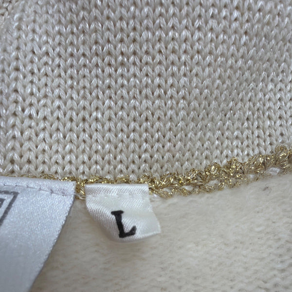 Vintage Madeleine Womens Ivory Embellished Cardigan Long Sleeve Open Front Sz L