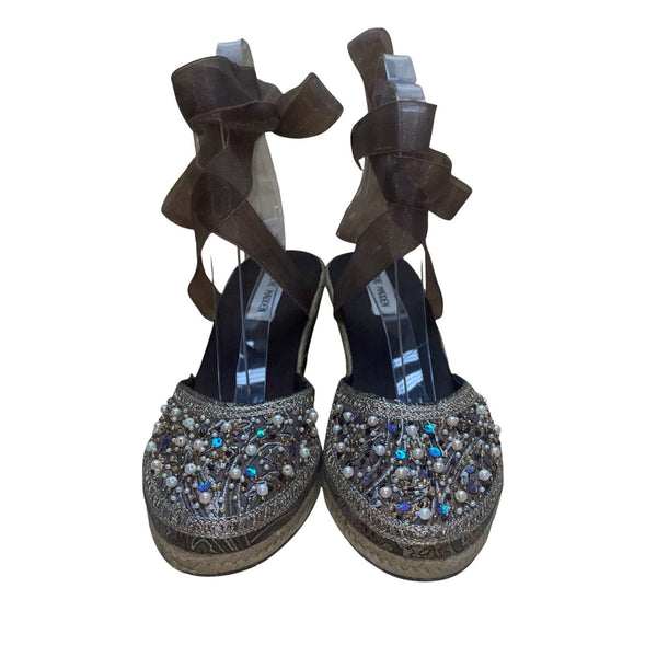 Steve Madden Women’s Brown Embellished Espadrille Bommbay Wedge Sandals Size 8