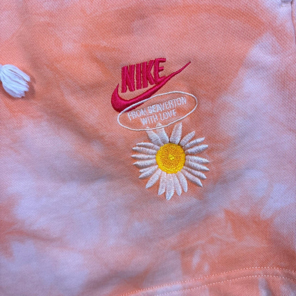 Nike Mens Orange Tie-Dye Shorts Embroidered Floral Star Design Casual Size S