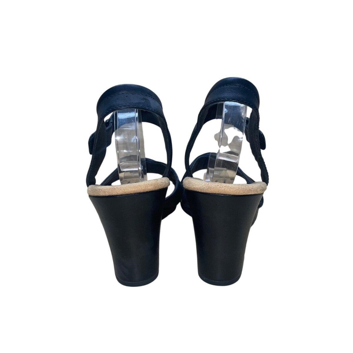 Clarks Women’s Black Leather Adhesive Strap Tulip Gem Wedge Sandals Size 11M