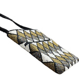 Beaded Harlequin Pattern Black Gold Silver White Crossbody Bag Sz S