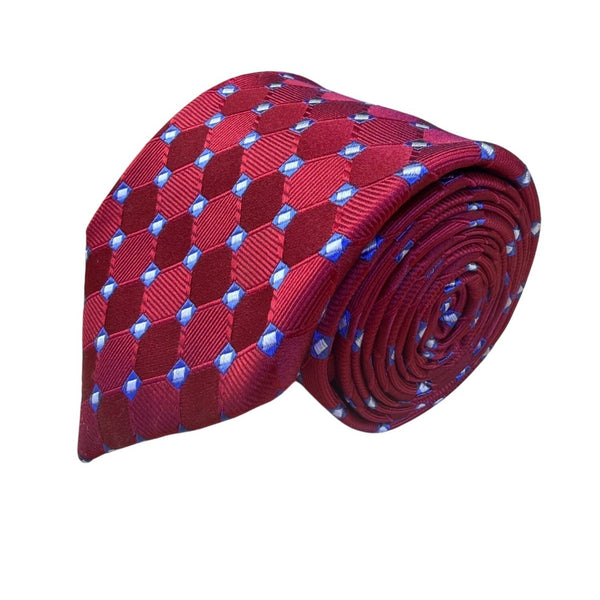Jos A Bank Mens Red Silk Geometric Tie Executive Collection Blue Pattern