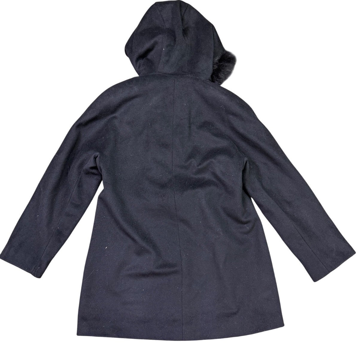 Ellen Tracy Womens Black Wool Blend Hooded Coat W/ Faux Fur Trim Size 8P