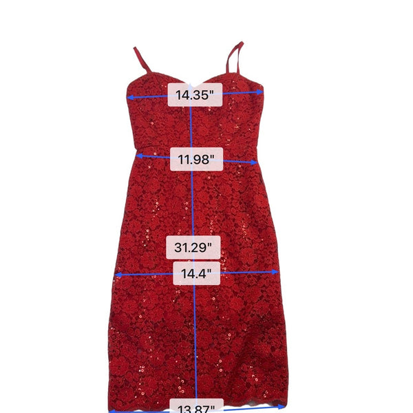 As U Wish Womens Red Lace Sequin Dress Sleeveless Size S 