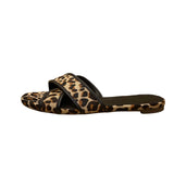 J. Crew Women’s Leopard Black Leather Animal Print Flat Slide Sandals Size 7