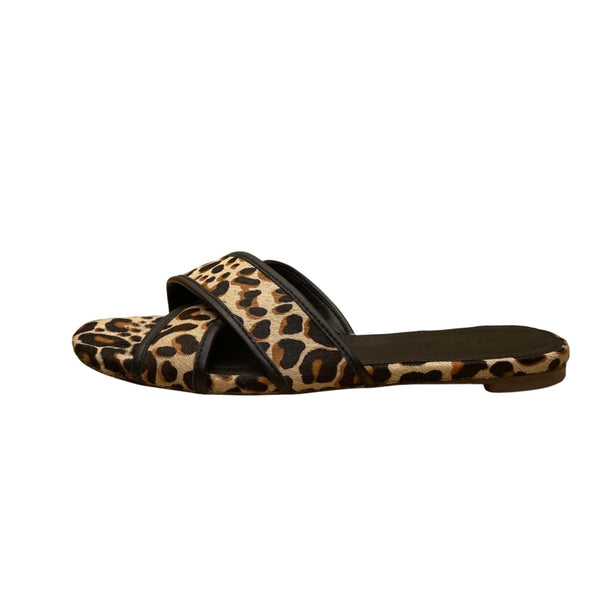 J. Crew Women’s Leopard Black Leather Animal Print Flat Slide Sandals Size 7
