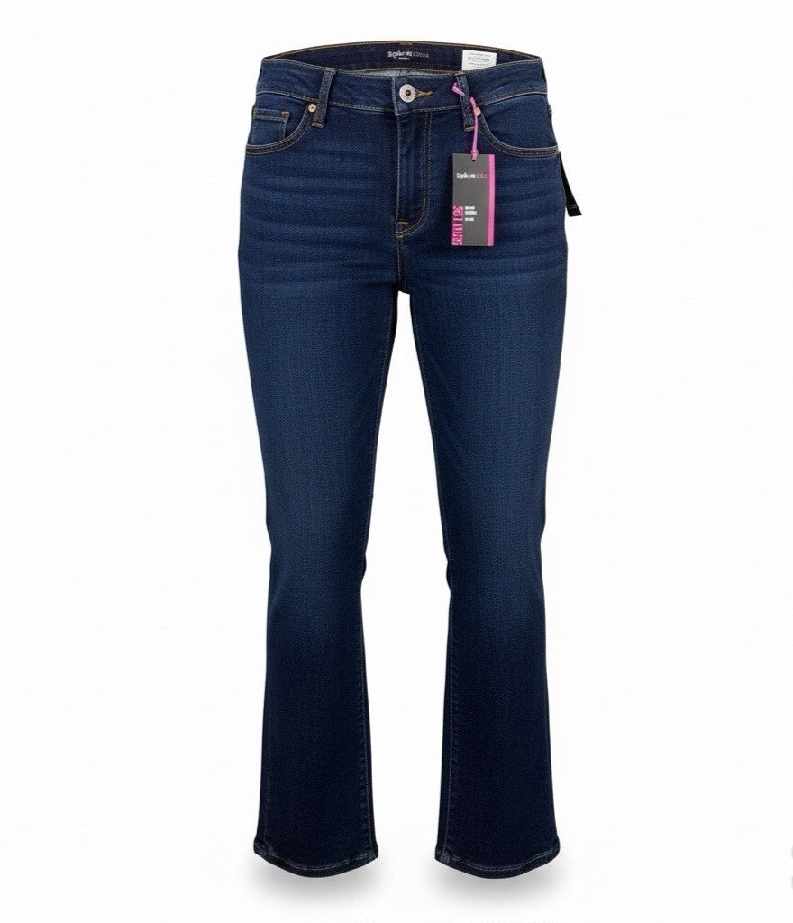 Style & Co Womens Dark Wash Denim Boot Leg Pants Stretch Fit Size 14